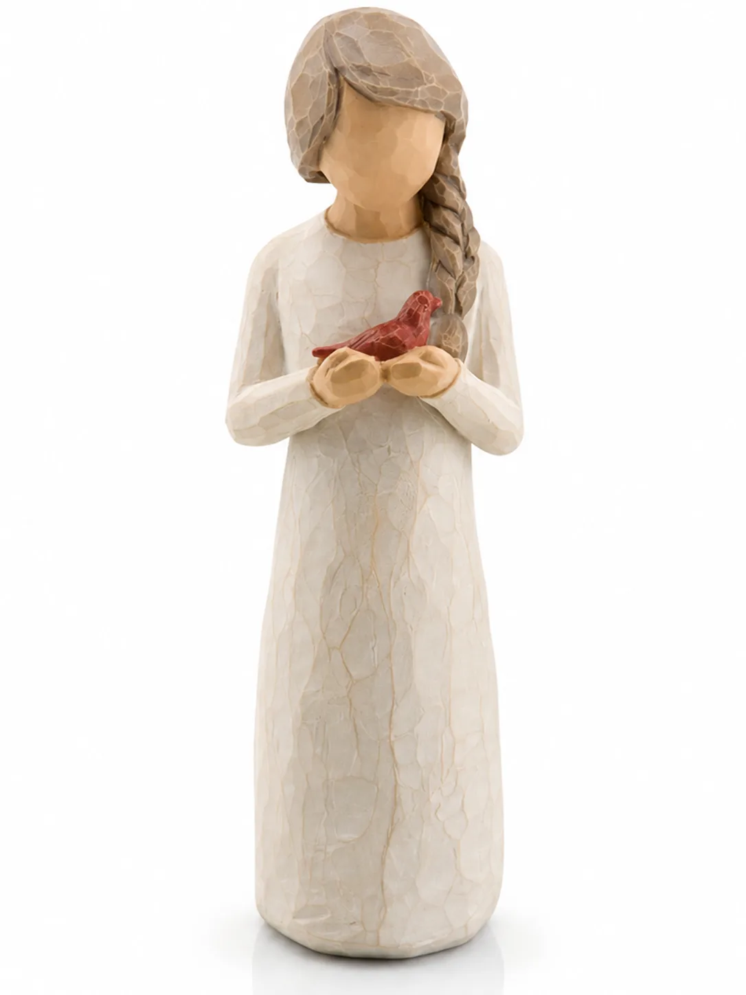 VEOJEIN Girl and Bird Figurine, hand-painted resin sculpture of a young girl holding a small bird, inspirational keepsake gift.