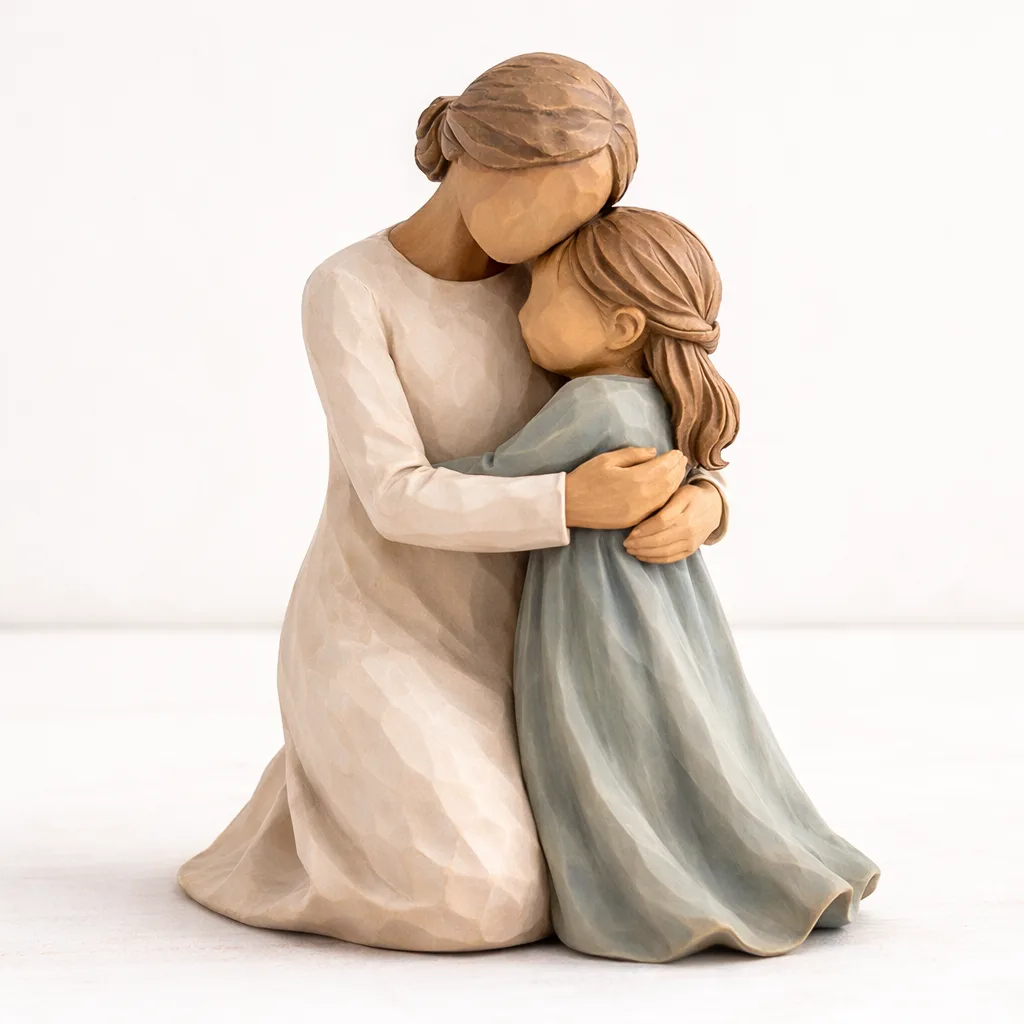 VEOJEIN Mom and Daughter Figurine, hand-painted resin sculpture of a mother and daughter embracing, sentimental Mother's Day gift.